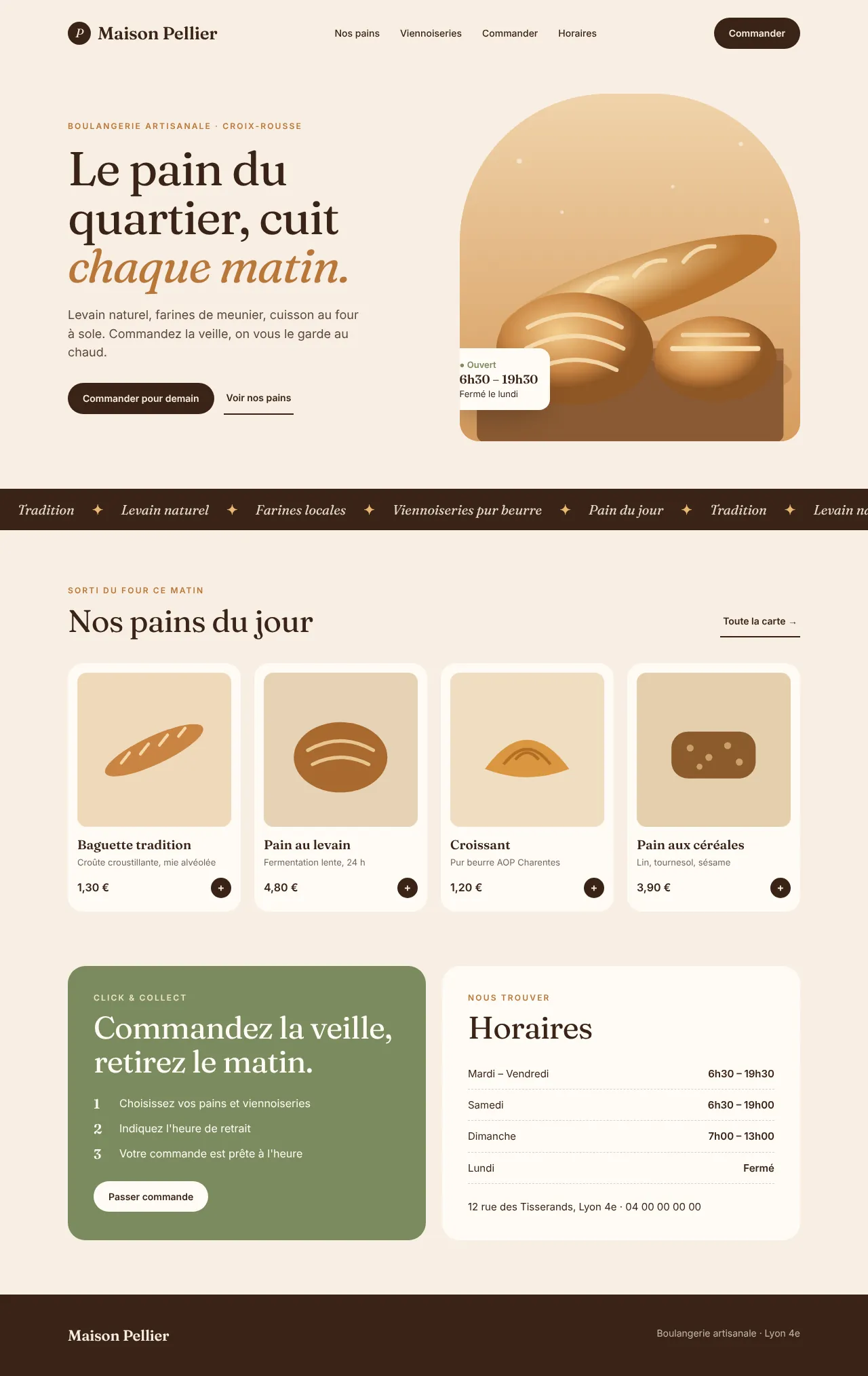 Maquette fictive d'un site de boulangerie